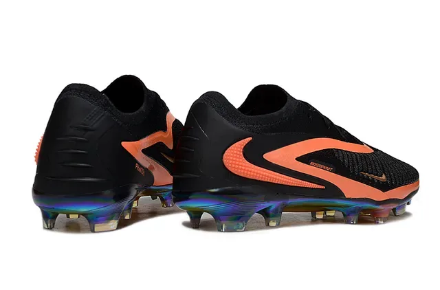 Nike Phantom GT Noir Orange Upper en Maille Semelle Holographique Terrain Ferme Chaussures de Football 5