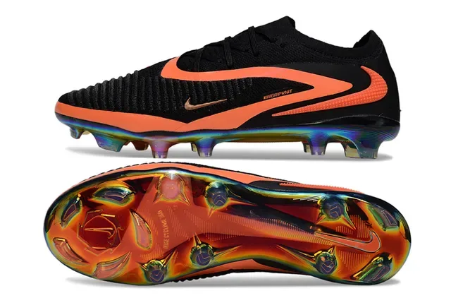 Nike Phantom GT Noir Orange Upper en Maille Semelle Holographique Terrain Ferme Chaussures de Football 6
