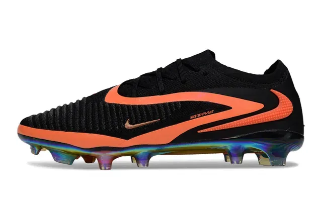 Nike Phantom GT Noir Orange Upper en Maille Semelle Holographique Terrain Ferme Chaussures de Football 7