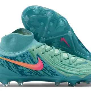 Nike Phantom GT أحذية كرة القدم أزرق وردي عالي القطع من الخيوط ربط غير متماثل أرض صلبة