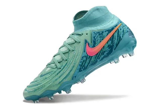 Nike Phantom GT Chaussures de football Bleu Rose Empeine maille coupe haute Lacets asymétriques Terrain ferme 3