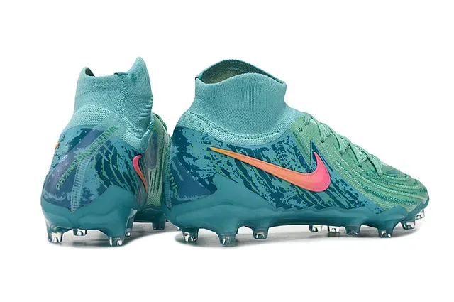 Nike Phantom GT Chaussures de football Bleu Rose Empeine maille coupe haute Lacets asymétriques Terrain ferme 5
