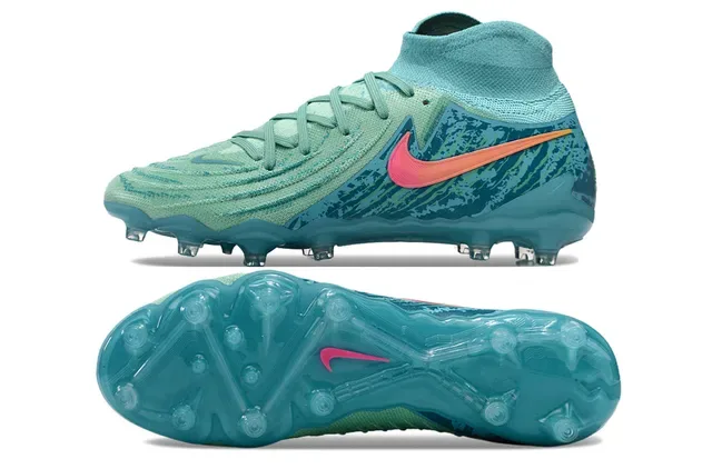 Nike Phantom GT Chaussures de football Bleu Rose Empeine maille coupe haute Lacets asymétriques Terrain ferme 6
