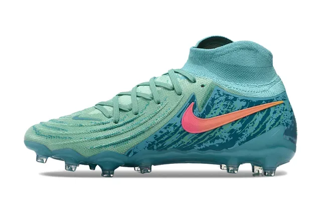 Nike Phantom GT Chaussures de football Bleu Rose Empeine maille coupe haute Lacets asymétriques Terrain ferme 7