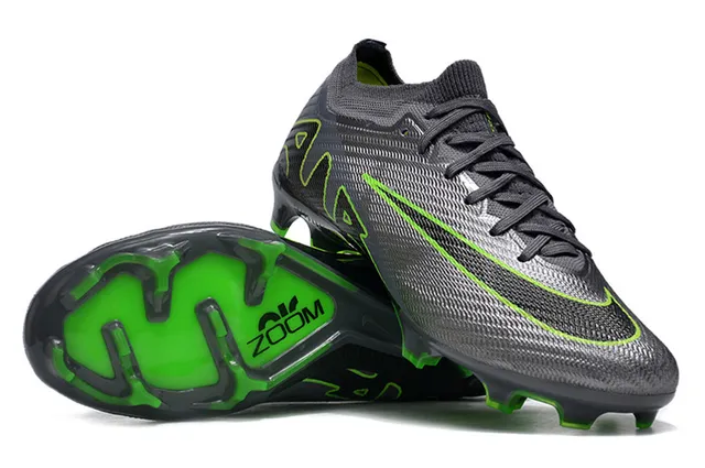 Nike Phantom GT Gray Green Knit Sock-Fit Upper Neon Accent Stitching Firm-Ground Soccer Shoes 2