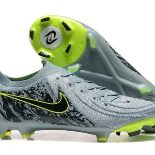 Nike Phantom GT ধূসর সবুজ নিট উপর অসমমিত লেসিং ফার্ম গ্রাউন্ড ফুটবল জুতো