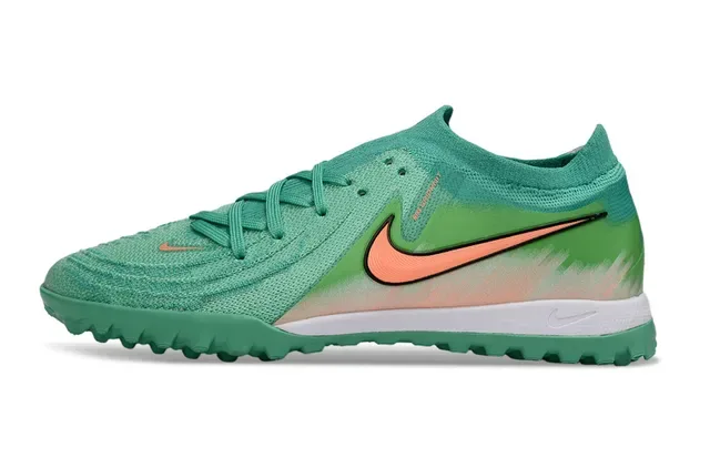 Nike Phantom GT أخضر برتقالي أعلى محبوك تدرج اللون أحذية كرة القدم تراف 7