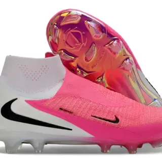 Nike Phantom GT Pink White Sock-Fit Knit Upper Iridescent Heel Counter Firm-Ground Soccer Shoes