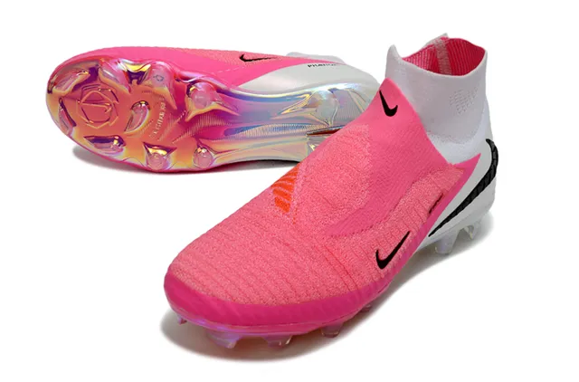 Nike Phantom GT Pink White Sock-Fit Knit Upper Iridescent Heel Counter Firm-Ground Soccer Shoes 15