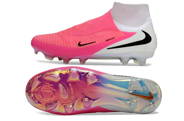 Nike Phantom GT Pink White Sock-Fit Knit Upper Iridescent Heel Counter Firm-Ground Soccer Shoes 17