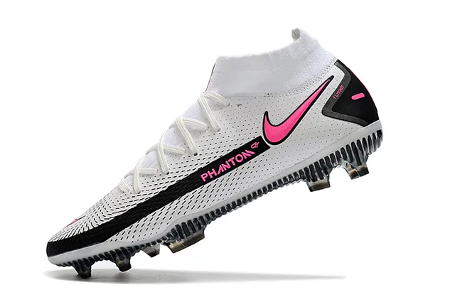 Nike Phantom GT Blanc Noir Haut Col Ajusté Chaussette Terrain Dur Chaussures de Football 4