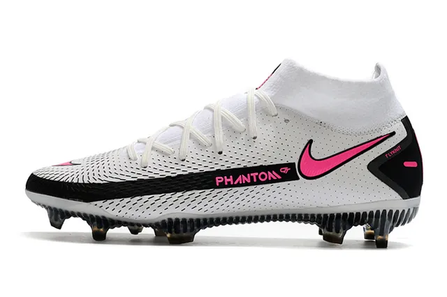 Nike Phantom GT Blanc Noir Haut Col Ajusté Chaussette Terrain Dur Chaussures de Football 5