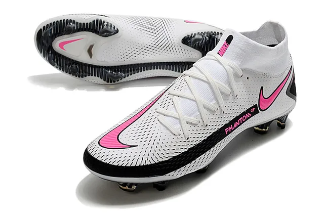 Nike Phantom GT Blanc Noir Haut Col Ajusté Chaussette Terrain Dur Chaussures de Football 6