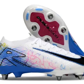 Nike Phantom GT White Blue Low-Cut Sock-Fit Upper Knit Construction Firm-Ground Soccer Shoes