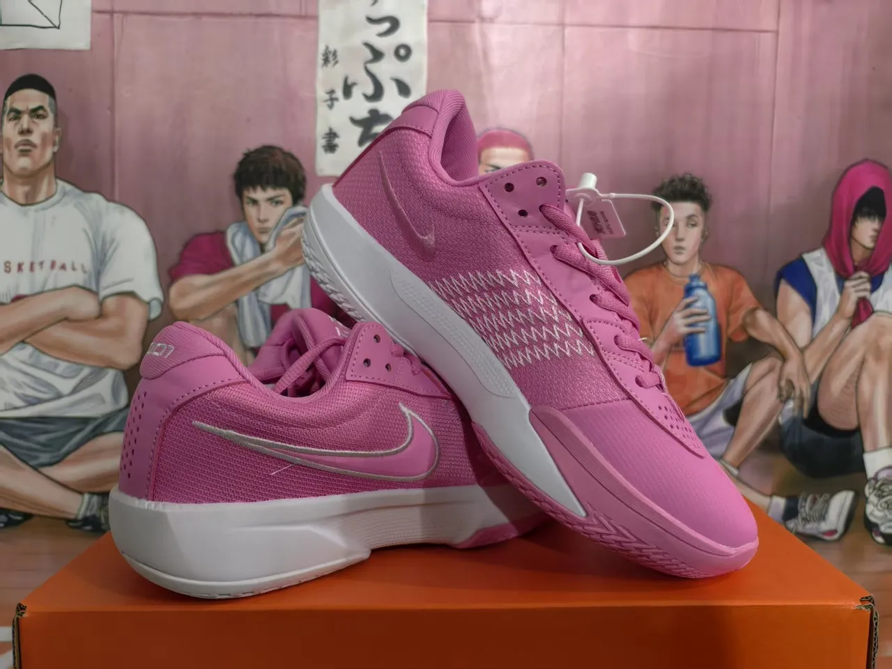 Nike Chaussures de basketball low-top en maille et synthétique rose et blanc 4