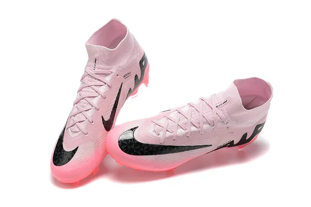 Nike Pink Black High-Cut Sock-Fit Translucent Sole Firm-Ground Soccer Shoes 2