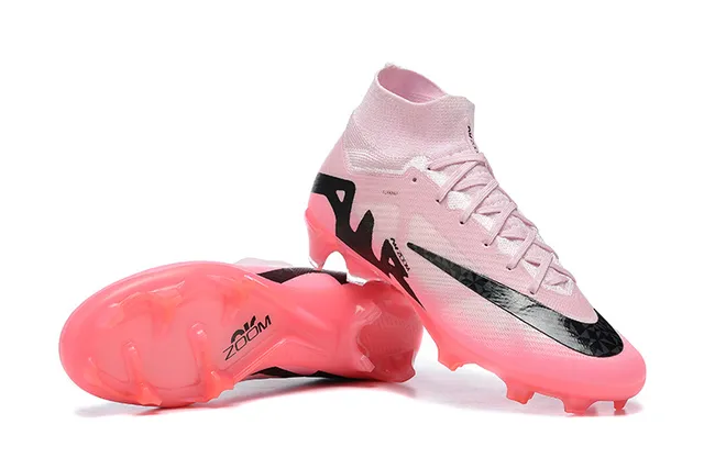 Nike Pink Black High-Cut Sock-Fit Translucent Sole Firm-Ground Soccer Shoes 5