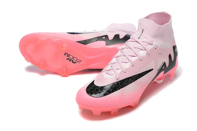 Nike Pink Black High-Cut Sock-Fit Translucent Sole Firm-Ground Soccer Shoes 6