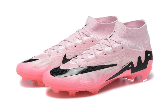 Nike Pink Black High-Cut Sock-Fit Translucent Sole Firm-Ground Soccer Shoes 7