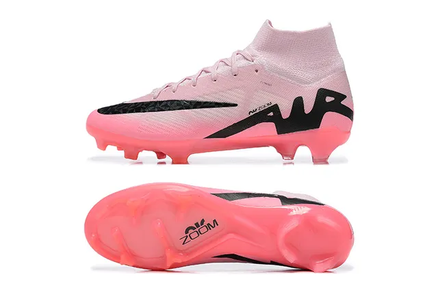 Nike Pink Black High-Cut Sock-Fit Translucent Sole Firm-Ground Soccer Shoes 8