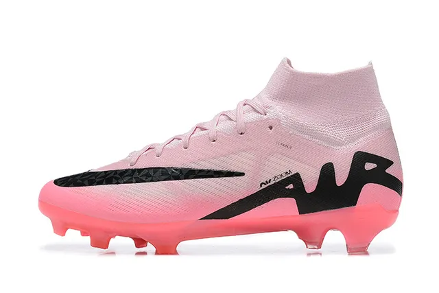 Nike Pink Black High-Cut Sock-Fit Translucent Sole Firm-Ground Soccer Shoes 9