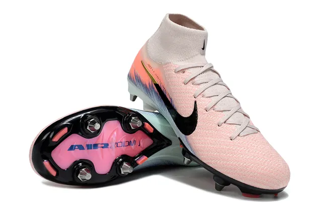 Nike Rose Bleu Chaussures de Football Hautes en Maille Col de Chaussette Sangle Sol Ferme 3