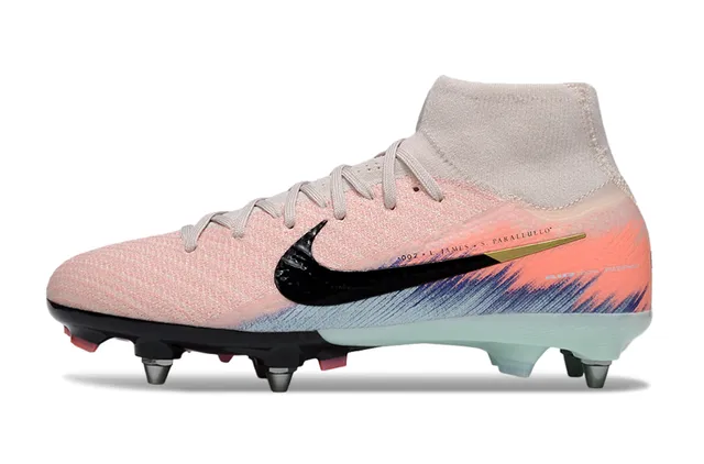 Nike Rose Bleu Chaussures de Football Hautes en Maille Col de Chaussette Sangle Sol Ferme 6