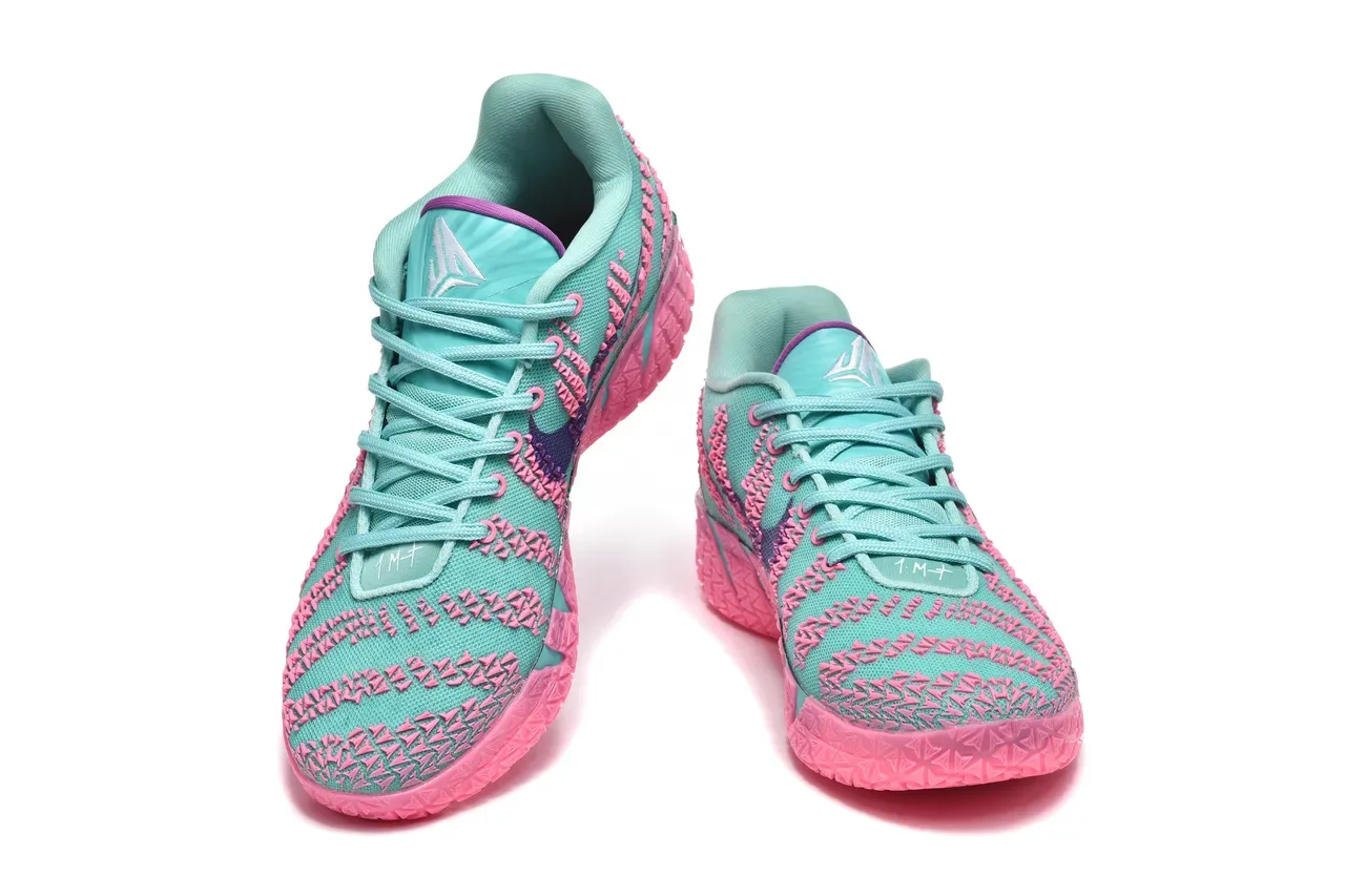 Nike Pink Blue Knit Upper Textured Geometric Overlays Sneakers 2