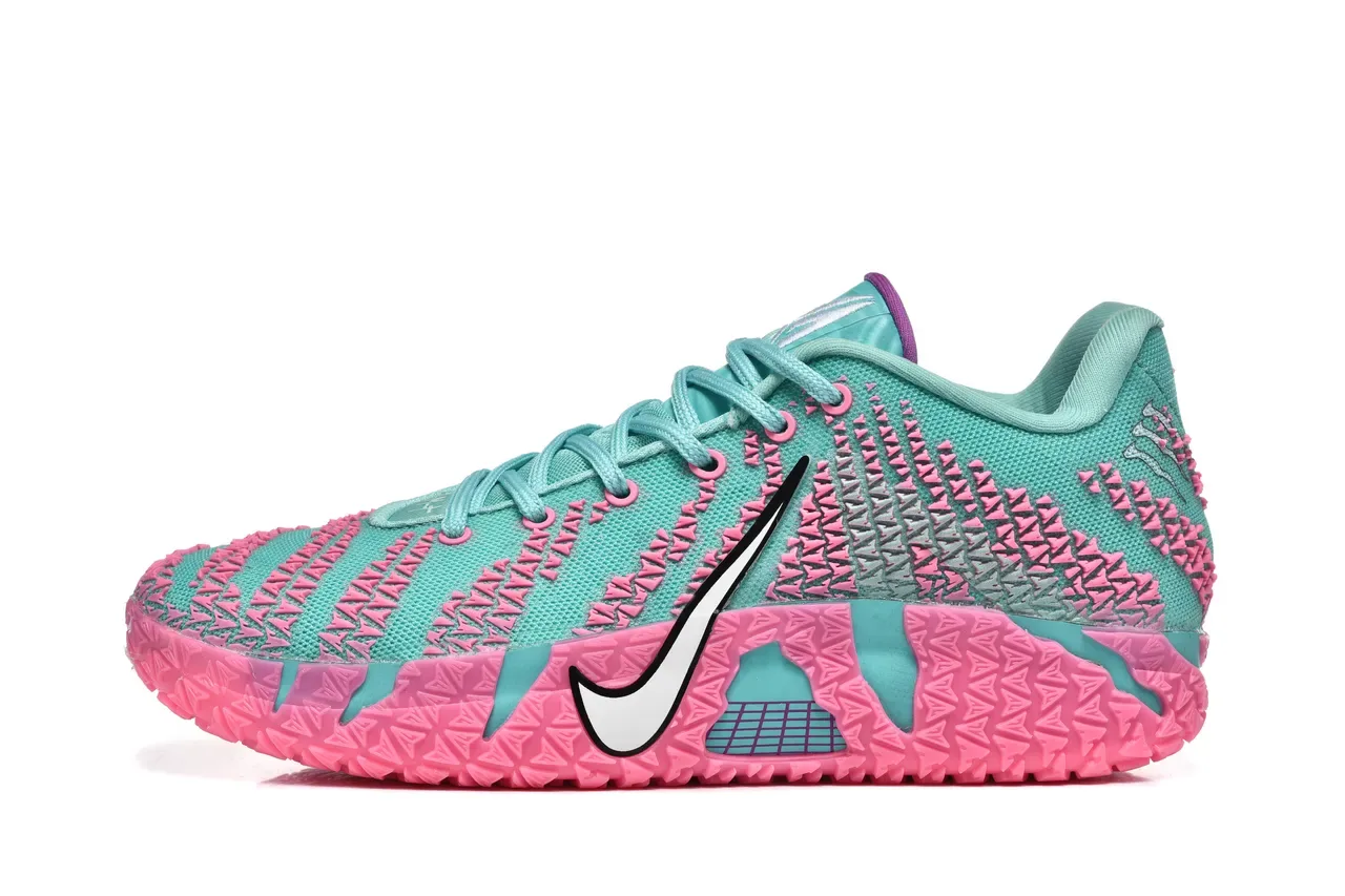 Nike Pink Blue Knit Upper Textured Geometric Overlays Sneakers 5