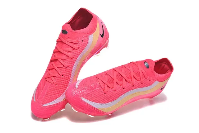 Nike أحذية كرة القدم أعلى محبك وردي وذهبي موجة خطوط متداخلة أرضية صلبة 2