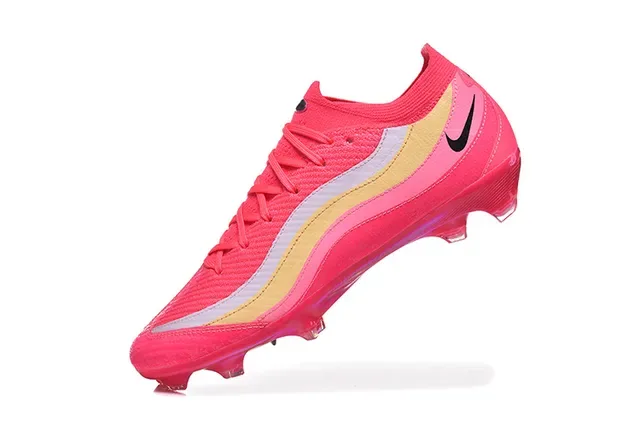 Nike أحذية كرة القدم أعلى محبك وردي وذهبي موجة خطوط متداخلة أرضية صلبة 4