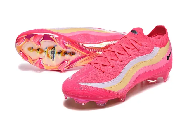 Nike أحذية كرة القدم أعلى محبك وردي وذهبي موجة خطوط متداخلة أرضية صلبة 6