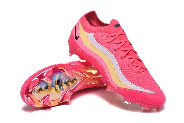 Nike أحذية كرة القدم أعلى محبك وردي وذهبي موجة خطوط متداخلة أرضية صلبة 7