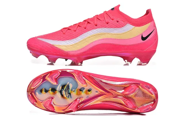 Nike أحذية كرة القدم أعلى محبك وردي وذهبي موجة خطوط متداخلة أرضية صلبة 9