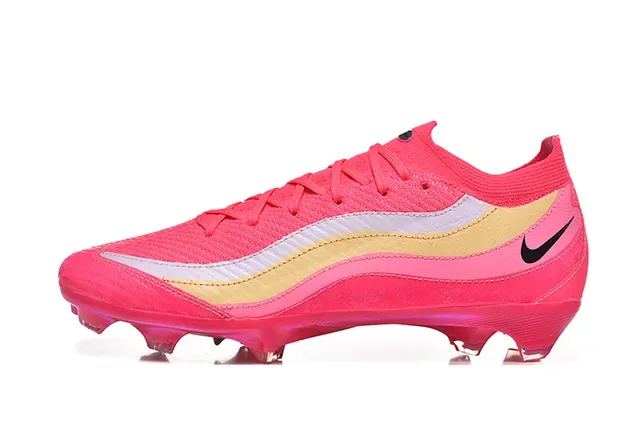 Nike أحذية كرة القدم أعلى محبك وردي وذهبي موجة خطوط متداخلة أرضية صلبة 10