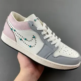 Nike Pink Gray Studded Swoosh Motif Crocodile-Embossed Heel Lifestyle Sneakers