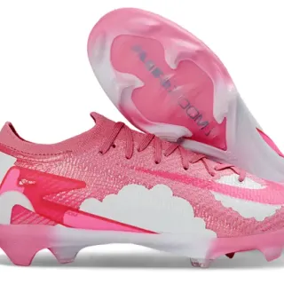Nike Pink White Knit Upper Asymmetrical Overlays Firm-Ground Soccer Shoes