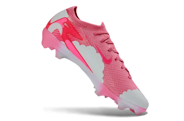 Nike Pink White Knit Upper Asymmetrical Overlays Firm-Ground Soccer Shoes 2