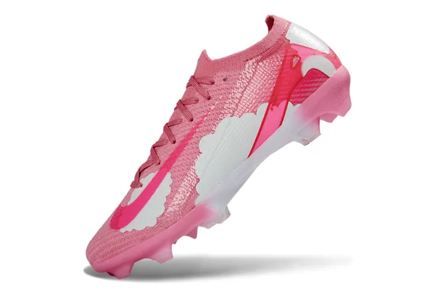 Nike Pink White Knit Upper Asymmetrical Overlays Firm-Ground Soccer Shoes 3