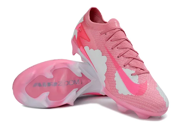 Nike Pink White Knit Upper Asymmetrical Overlays Firm-Ground Soccer Shoes 4