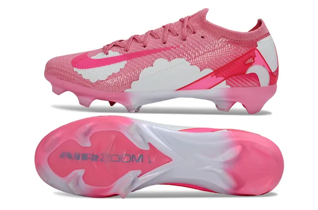 Nike Pink White Knit Upper Asymmetrical Overlays Firm-Ground Soccer Shoes 6