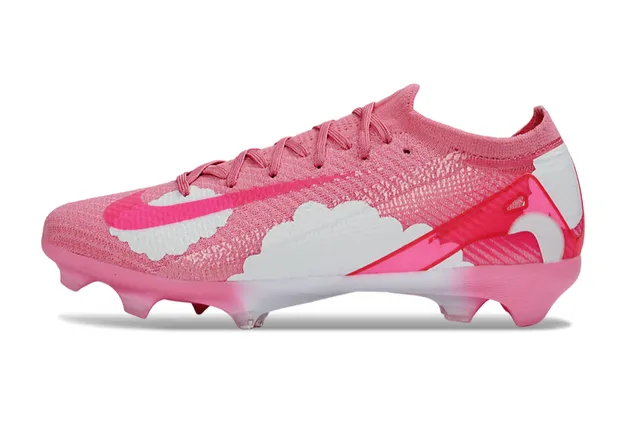 Nike Pink White Knit Upper Asymmetrical Overlays Firm-Ground Soccer Shoes 7