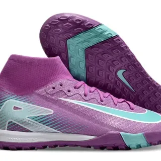 Nike Purple Blue High-Top Sock-Fit Textured Glittery Upper Turf Soccer Shoes
