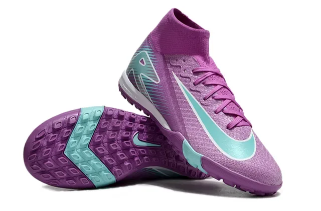 Nike Purple Blue High-Top Sock-Fit Textured Glittery Upper Turf Soccer Shoes 3