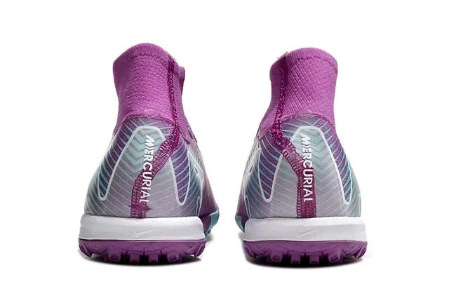 Nike Purple Blue High-Top Sock-Fit Textured Glittery Upper Turf Soccer Shoes 4