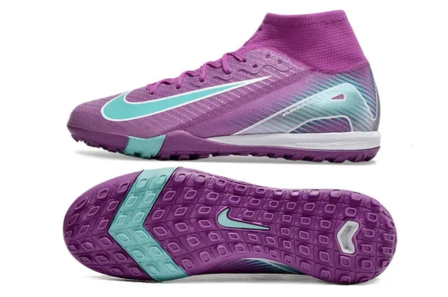 Nike Purple Blue High-Top Sock-Fit Textured Glittery Upper Turf Soccer Shoes 5