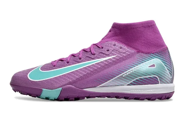 Nike Purple Blue High-Top Sock-Fit Textured Glittery Upper Turf Soccer Shoes 8