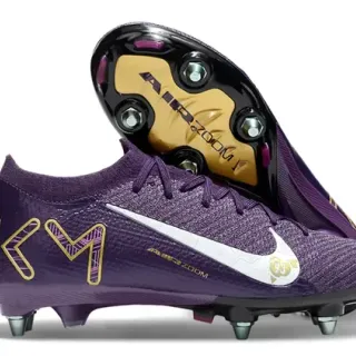 Nike Purple Gold Knit Upper Metal FG Studs Firm-Ground Soccer Shoes