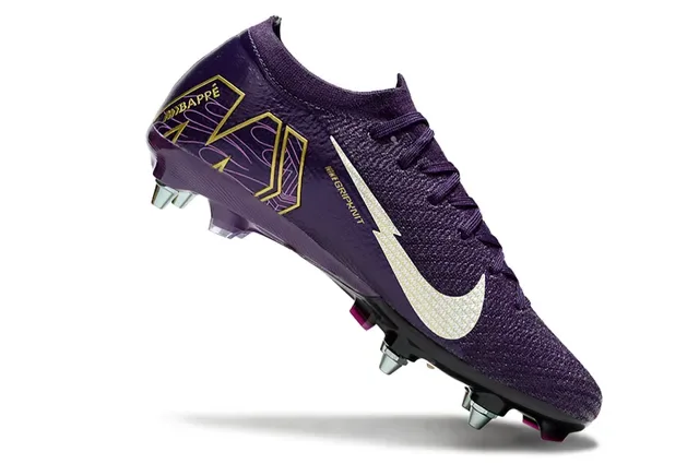 Nike Purple Gold Knit Upper Metal FG Studs Firm-Ground Soccer Shoes 2