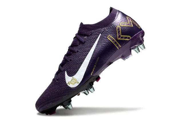 Nike Purple Gold Knit Upper Metal FG Studs Firm-Ground Soccer Shoes 3